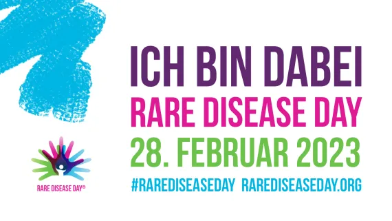 Rechteck mit Text Ich bin dabei Rare Disease Day 28. Februar 2023