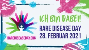 Bunte Grafik mit dem Schriftzug - Ich bin dabei Rare Disease Day 28. Februar 2021