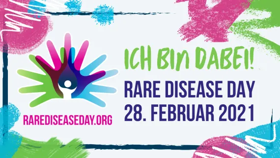 Bunte Grafik mit dem Schriftzug - Ich bin dabei Rare Disease Day 28. Februar 2021