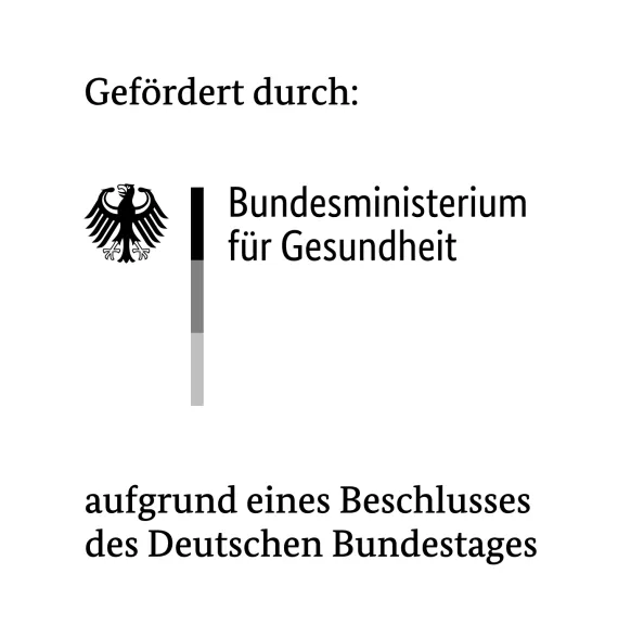 Bundesadler mit Text: Gefördert durch BMG aufgrund eines Beschlusses des Deutschen Bundestages