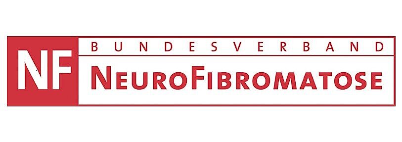 Logo des Bundesverbands Neurofibromatose mit den Buchstaben 'NF' in weiß auf rotem Hintergrund und dem Schriftzug 'BUNDESVERBAND NeuroFibromatose' in rot auf weißem Hintergrund.
