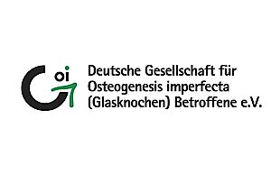 Logo der Deutschen Gesellschaft für Osteogenesis imperfecta (Glasknochen) Betroffene e.V. mit stilisiertem schwarzen und grünen Schriftzug.