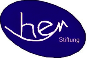 Lila ovales Logo mit weißer, handschriftlicher Schrift 'hem' und dem Wort 'Stiftung' in klarer Schrift rechts unten.