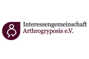 Logo der Interessengemeinschaft Arthrogryposis e.V. mit stilisierter Figur in lila Tropfenform und Schriftzug.
