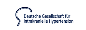 Blaues Logo mit stilisierter Kopfkontur und dem Text 'Deutsche Gesellschaft für intrakranielle Hypertension'.