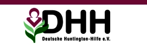 Logo der Deutschen Huntington-Hilfe e. V. mit stilisierter Pflanze in Grün und Lila neben den schwarzen Buchstaben 'DHH' und dem Text 'Deutsche Huntington-Hilfe e.V.' darunter.
