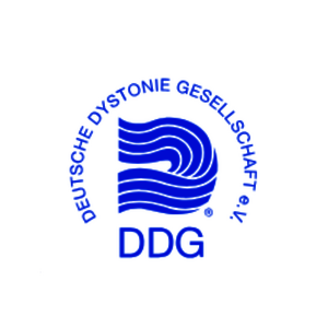 Blaues Logo der Deutschen aDystonie Gesellschaft e. V. mit stilisierter, wellenförmiger Figur und den Buchstaben 'DDG'.