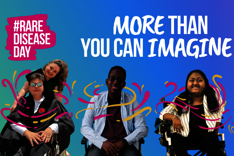 Gruppe von Personen vor blauem Hintergrund mit Text 'MORE THAN YOU CAN IMAGINE' und Datum '28 FEB 2026'