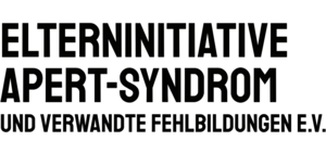 Schwarze Schrift auf weißem Grund mit dem Text 'ELTERNINITIATIVE APERT-SYNDROM UND VERWANDTE FEHLBILDUNGEN E.V.'