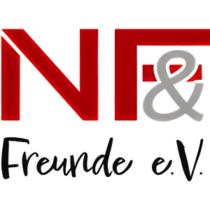 Rotes Großbuchstaben-Logo 'NF' mit graßem kaufmännischem Und-Zeichen und darunter handschriftlich wirkender Schriftzug 'Freunde e. V.'.