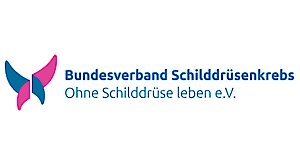 Logo des Bundesverbands Schilddrüsenkrebs mit stilisierter Schilddrüse in Blau und Pink neben dem Schriftzug.