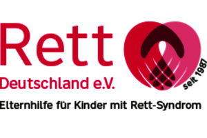 Logo von Rett Deutschland e.V. mit stilisierter Hand in Herzform und Text 'Rett Deutschland e.V. Elternhilfe für Kinder mit Rett-Syndrom seit 1987'.