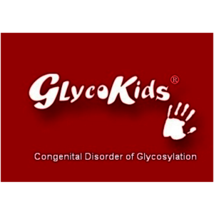 Schriftzug GlycoKids mit einem stilisierten Handabdruck weiß