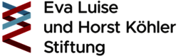 Logo der Eva Luise und Horst Köhler Stiftung mit schlichtem Schriftzug und stilisierter Doppelhelix in Grau und Rot links daneben