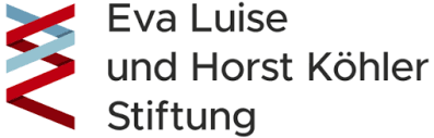 Logo der Eva Luise und Horst Köhler Stiftung Logo mit ineinandergreifenden roten und blauen Zickzacklinien neben dem Text 'Eva Luise und Horst Köhler Stiftung'