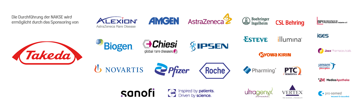 Reihe von Firmenlogos verschiedener Pharma- und Biotechnologiekonzerne in mehreren Farben auf weißem Hintergrund