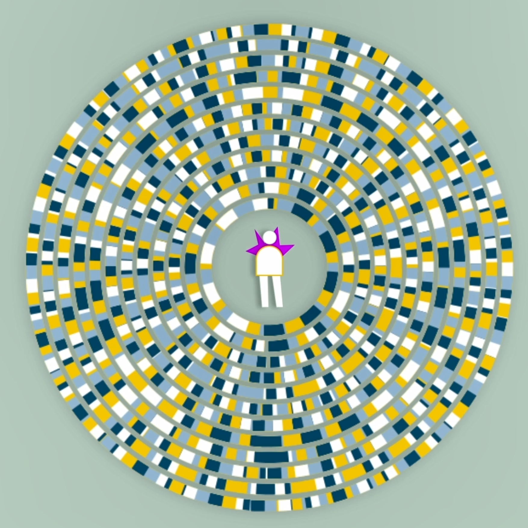 Kreisförmige Darstellung von DNA-Sequenzen mit einer stilisierten menschlichen Figur im Zentrum, symbolisiert Genomforschung im Projekt genomDE