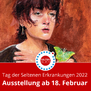 Mädchenkopf gemalt mit Schriftzug Tag der Seltenen Erkrankungen 2022 Ausstellung ab 18. Februar 2022 - Bild gehört zur Ausstellung Selten allein 